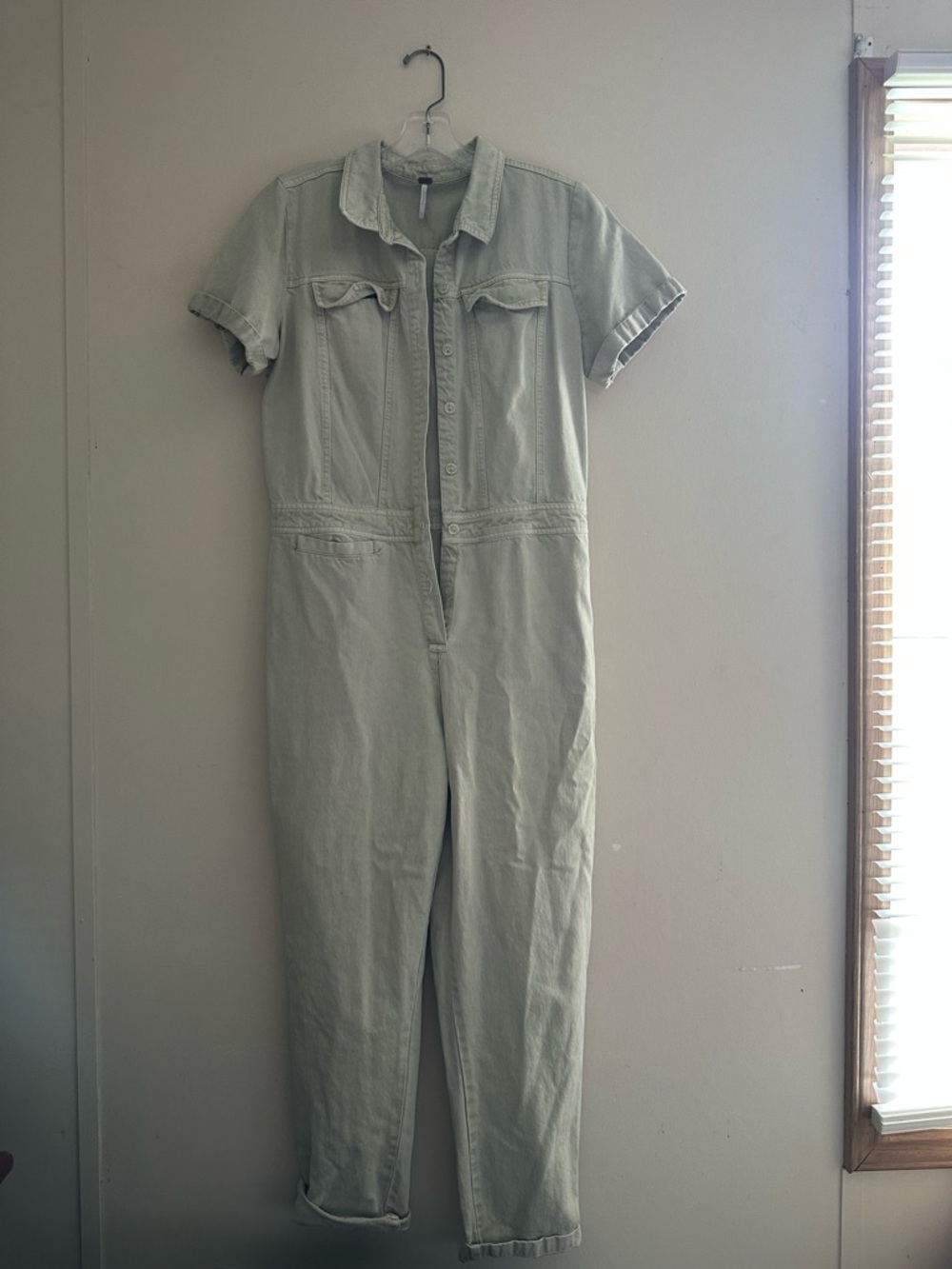 Utility Short-Sleeve Jumpsuit in Light Sage